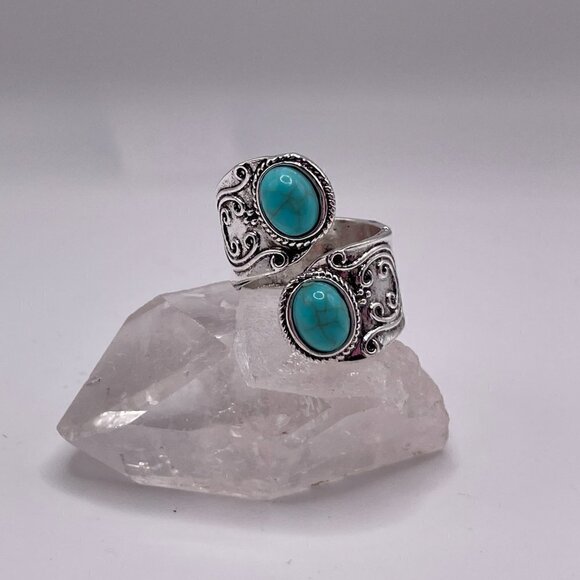 Boho Faux Turquoise Scroll Adjustable Spoon Ring #1312 - Picture 5 of 14